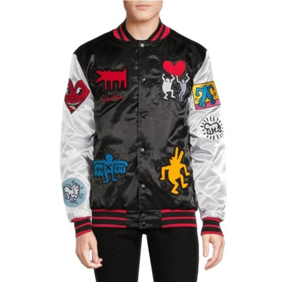 NWT - Reason Men’s Embroidery Patchwork Satin Varsity Jacket - Size Large - Picture 3 of 13